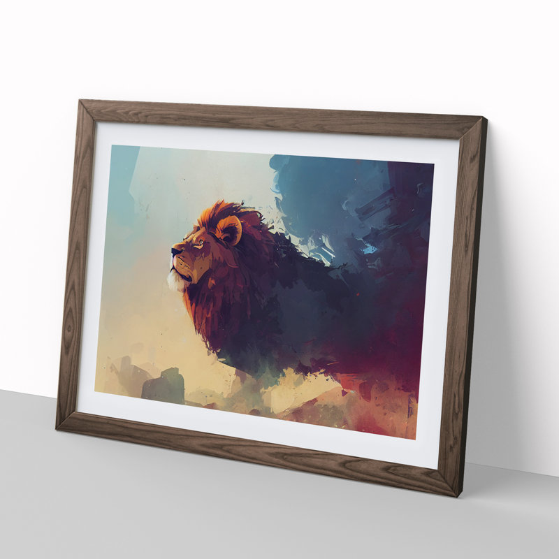 Lion Vol.1 - Single Picture Frame Painting, 46cm H x 64cm W x 2cm D, Walnut