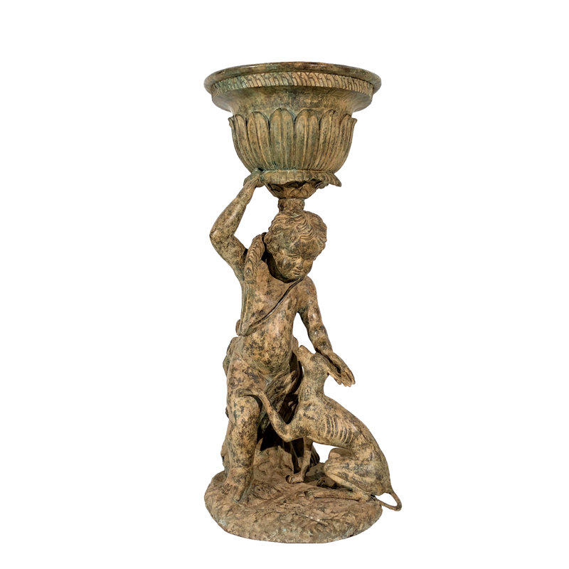 Bronze Boy and Dog Urn Planter
