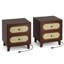Bedside Tables Set of 2, Natural Hand‑Woven Rattan, Walnut