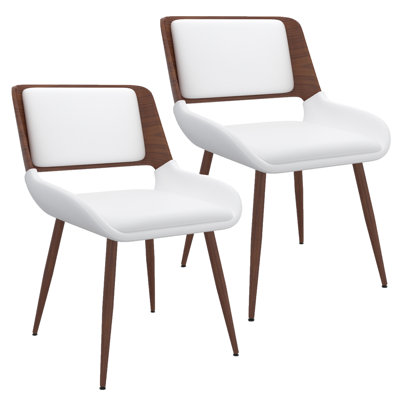 Allenhurst Mid-Century Modern Faux Leather, Metal and Wood Dining Chair, Set of 2 - Walnut