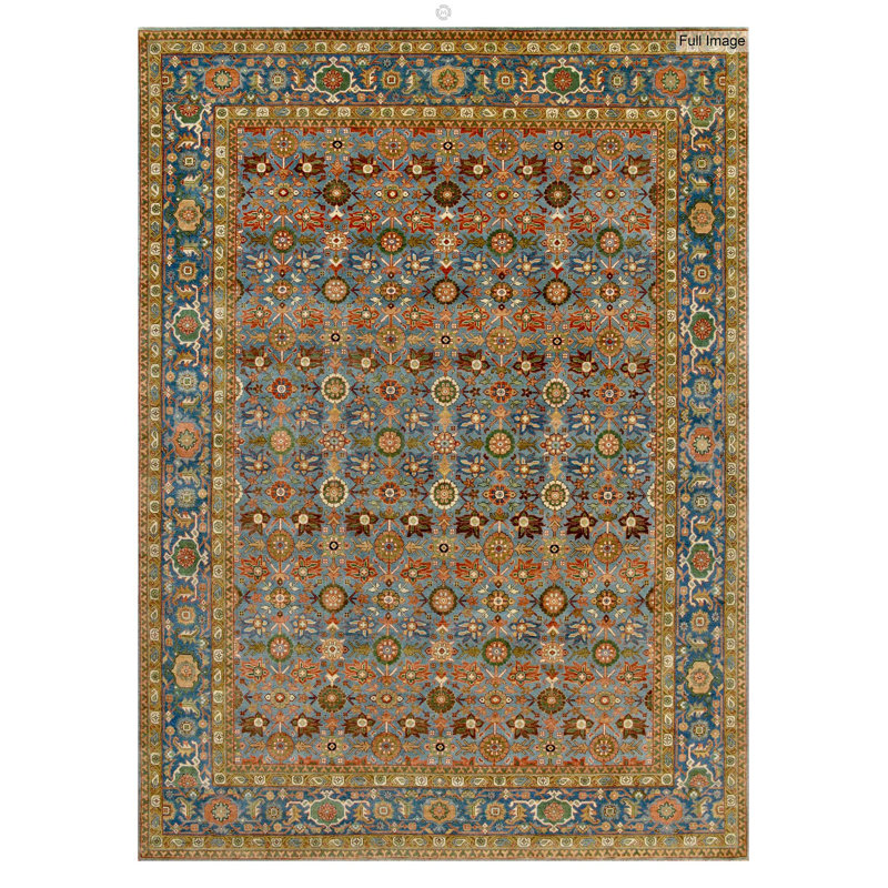 Mina Khani Wool Oriental Area Rug in Blue/Brown/Green, Rectangle 9'2" x 11'10"