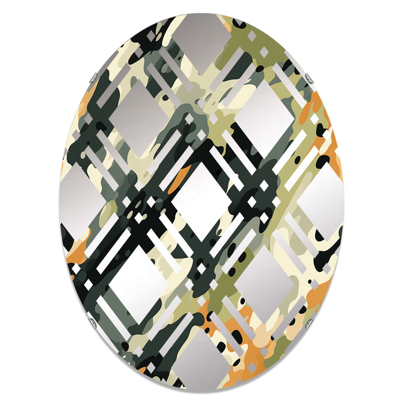 Vert et noir camouflage chic - Miroir décoratif à carreaux | Ovale, 29,5 po x 19,6 po