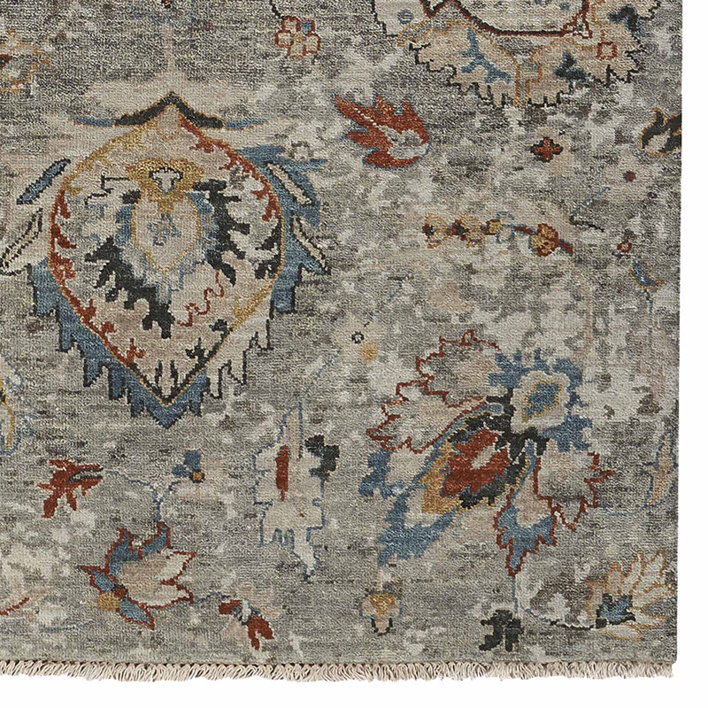 Hand Knotted Wool Floral Area Rug in Beige, Rectangle 9' x 12'