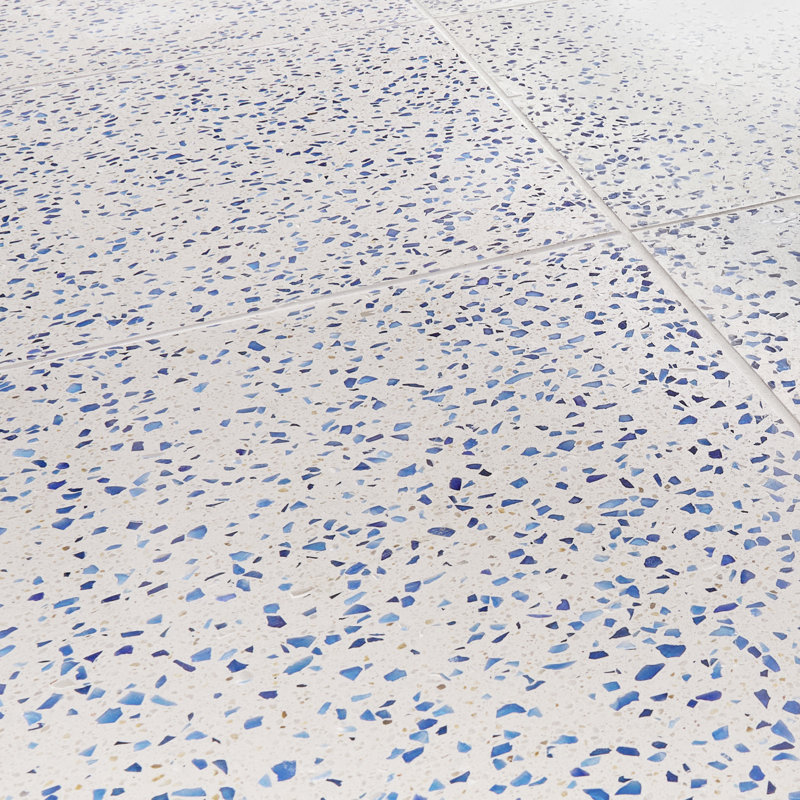 Veritas Terrazzo 16X16 Polished Terrazzo Tile, Blue/Beige