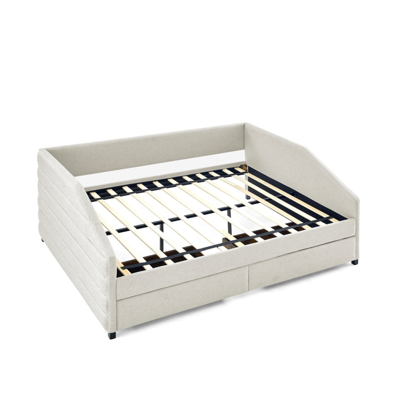 Armie Upholstered Daybed,with Two Drawers Trundle Upholstered Tufted Sofa Bed,Guest Bed, Queen, Beige