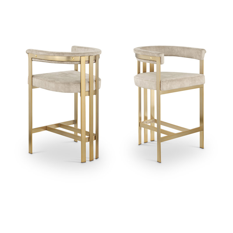 Marcello Upholstered 26.4" Counter Stool with Metal Frame, Beige Velvet