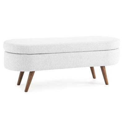 Storage Bench In White Linen With Stable Rubber Wood Legs Home Decorative - Steady