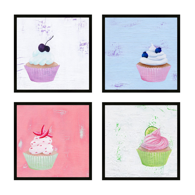 Cupcakes. Set Of 4 Print by Katy Montica, 16" W x 16" H x 1.25" D, Black Framed Paper