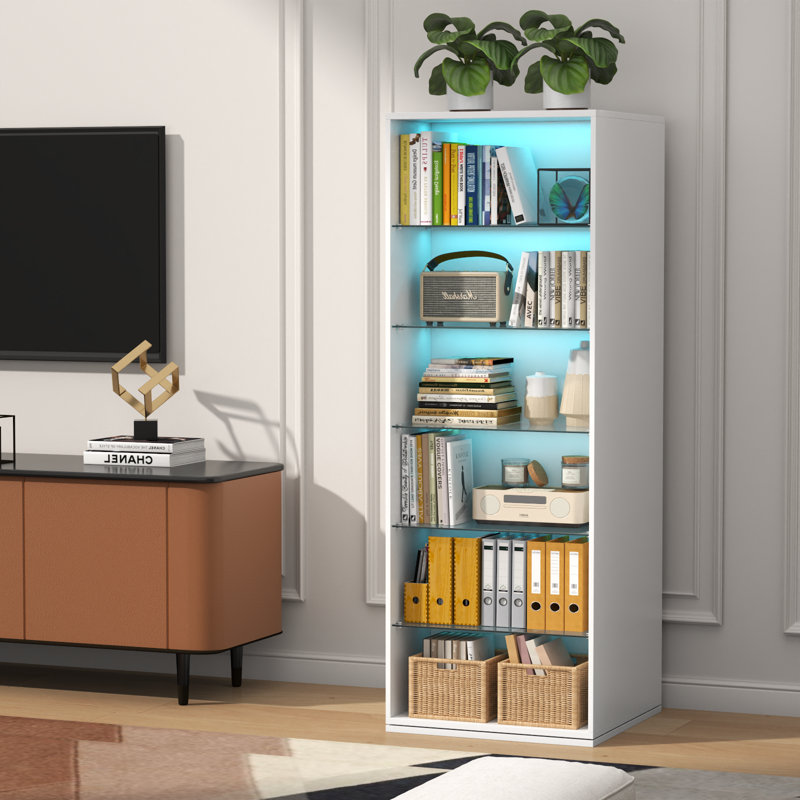 Bibliothèque rotative avec lumière à induction, bibliothèque rotative à 360 degrés sur 6 niveaux avec tablette réglable