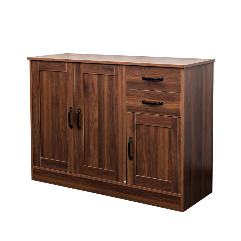 Buffet 43,3 pouces en noyer avec 2 portes, 1 rangement et tiroirs - Commode d'entrée Portes et rangement modernes en bois