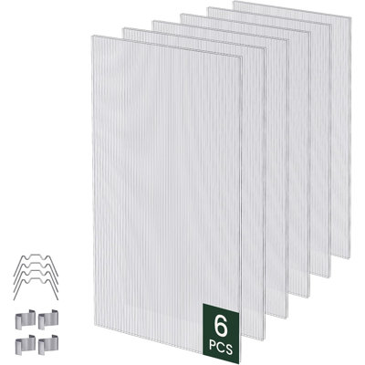6 Pack 2x4ft Polycarbonate Greenhouse Panels 4mm Twin-Wall Roof Replacement Sheets, Clear Durable All Weather Protection for Garden Sunroom Patio, Easy DIY Install, UV Resistant