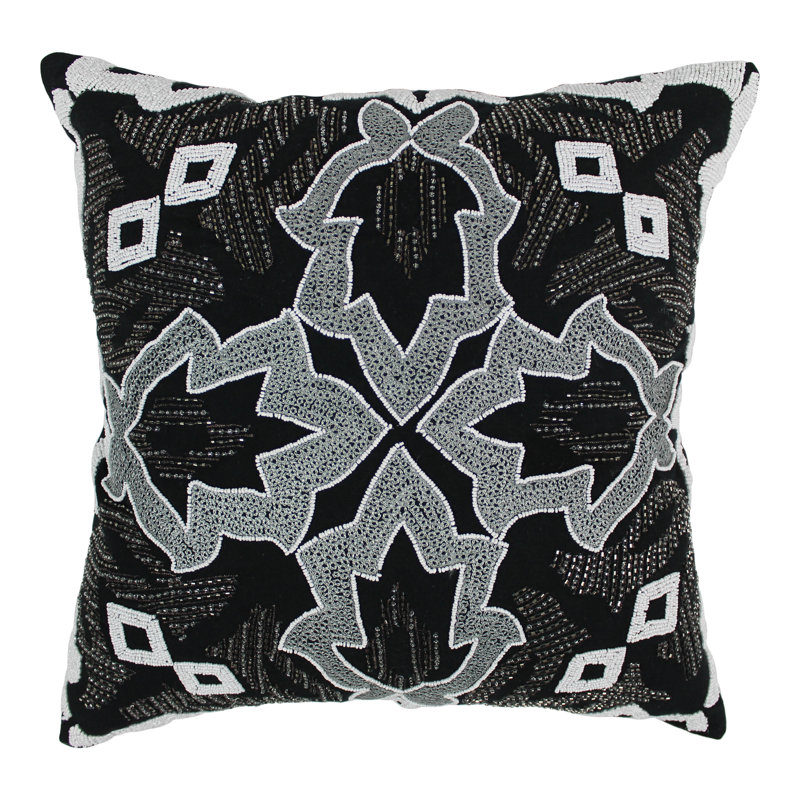 Coussin en coton floral symétrique, White / Black