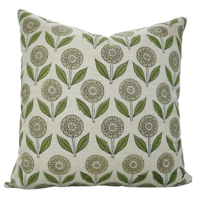 Fabdivine Block Print Floral Pillow Cover Linen Blend Decorative Cushion, Hand-Painted Genda Pushp, Indoor Home Décor