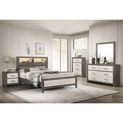 Commode 1 pièce commode bicolore avec rangement à six tiroirs Poignée à tirer en métal gris beige
