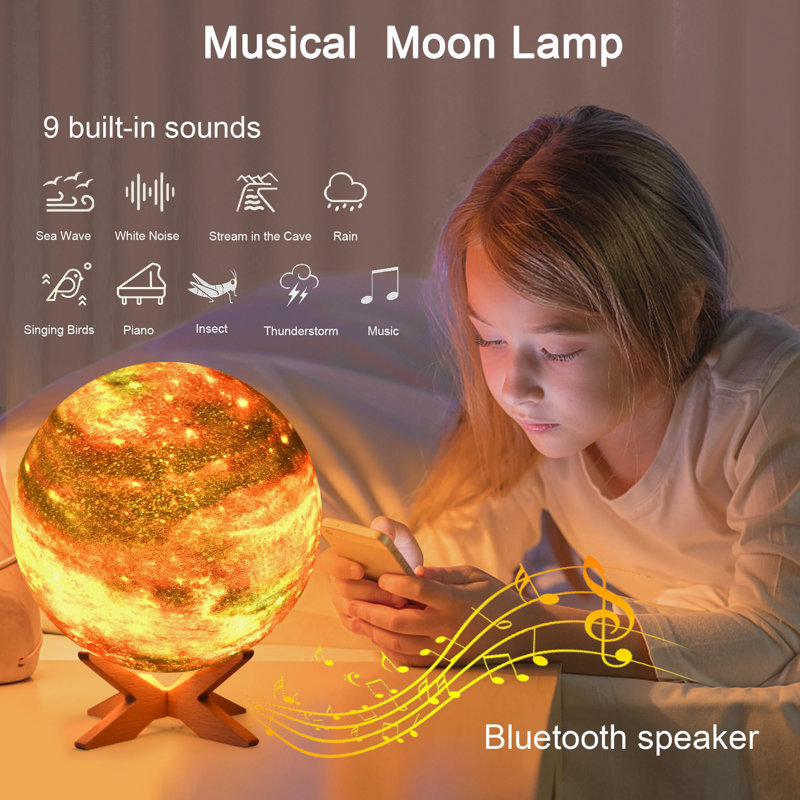 Moon Lamp with Bluetooth & White Noise, 5.9 Inch Multicolor 3D Night Light