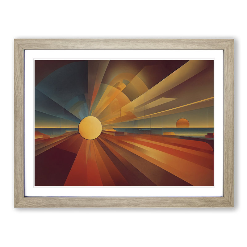 Abstract Sunset Sun Vol.5 - Framed Print, 46cm H x 64cm W x 2cm D, Oak
