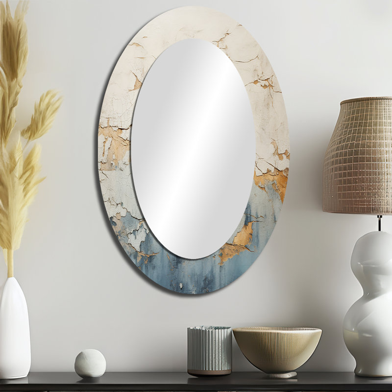 Gold And Blue Paint Fusion - Modern Oval Wall Mirror, 36" x 24"