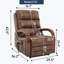 Fauteuil releveur inclinable Power Brown Leatheraire à double moteur et positions infinies, supportant jusqu'à 159 kg, avec accoudoirs en bois massif, fonction massage chauffant et mécanisme de mouvement robuste.-1047537660