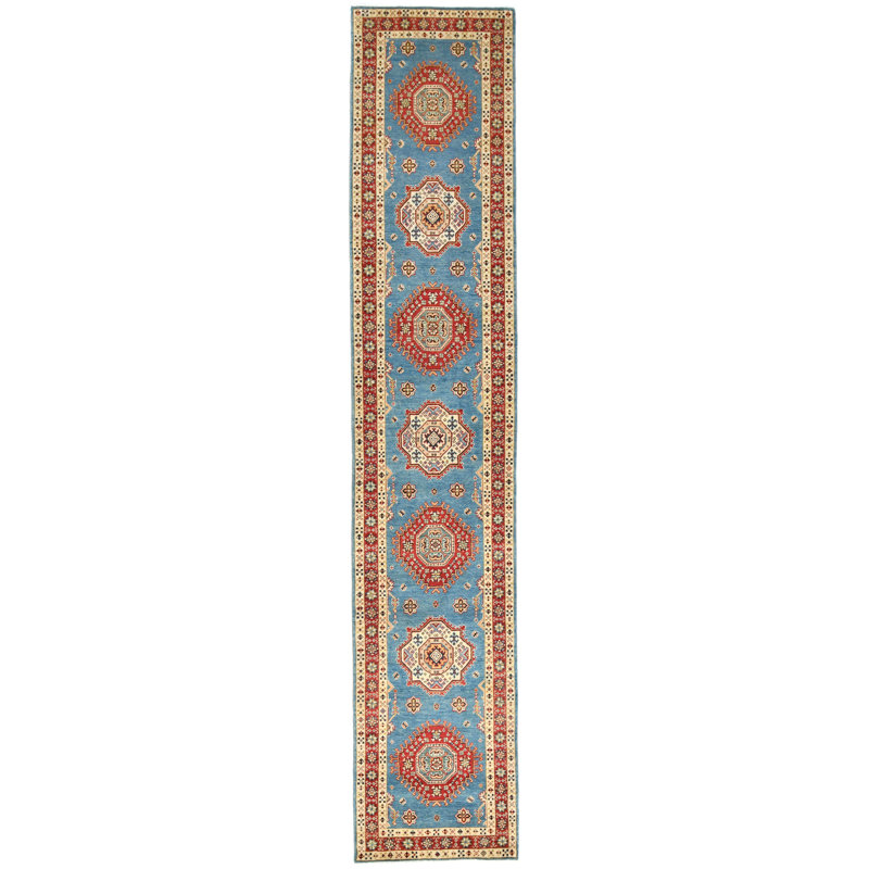 Tapis oriental unique tribal 3X14 bleu