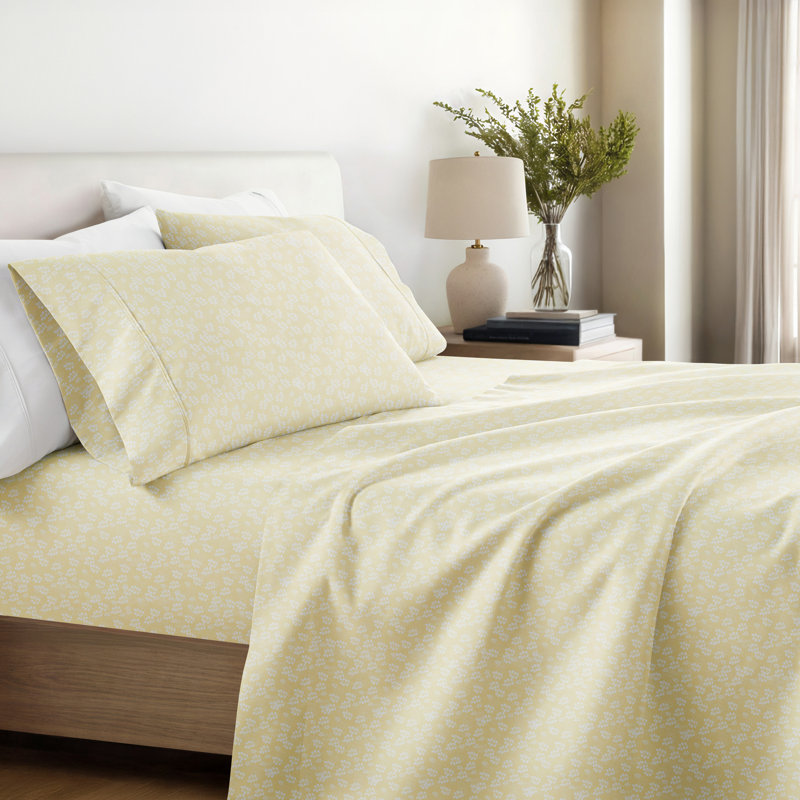 Floral Wheatfield Microfiber Sheet Set, Ivory, Twin