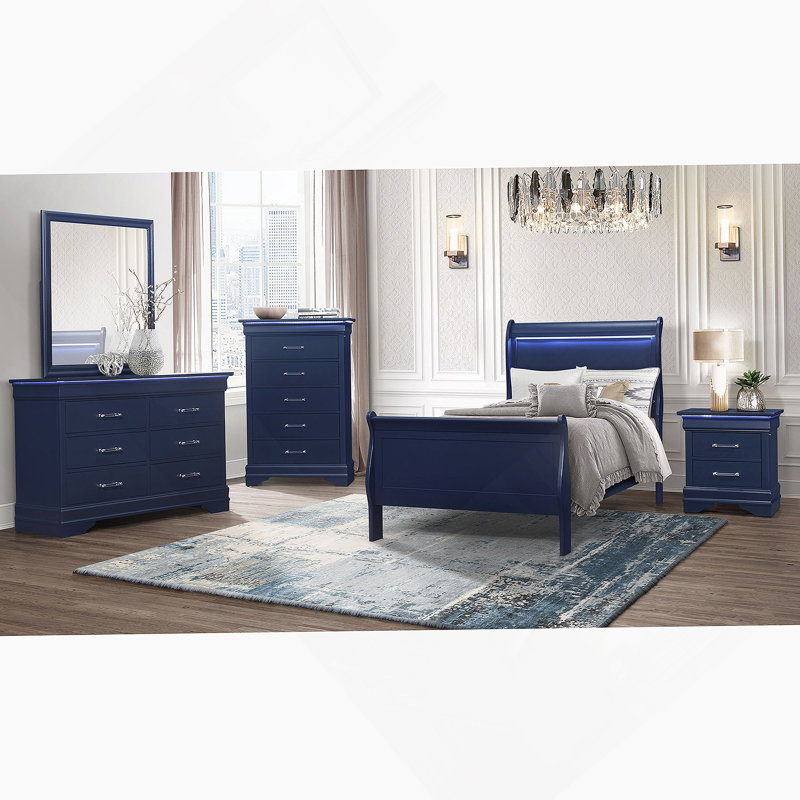 Commode horizontale en bois manufacturé avec 6 tiroirs