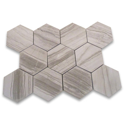 Athens Grey Wood Grain Marble 6 Inch Hexagon Tile Polished