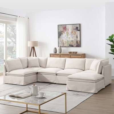 [VIDEO+NEW125.5'' Modular Sectional Sofa with Movable Ottoman,6-seat L pholstered Indoor Furniture, Wide Seat ,Free Combination, Oversized Chenille Sofa for Living Room & Apartment,2 Colors