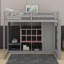 Lit mezzanine simple en bois avec garde-robe, tablettes et armoire-825819418