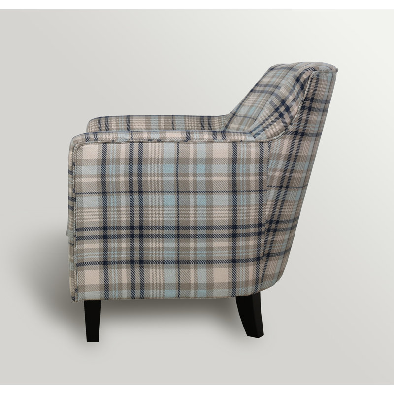 Fauteuil en polyester de 75,565 cm de large Labrea, Mélange de lin écossais bleu clair