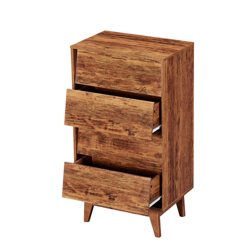 La commode double à 4 tiroirs présente un design rétro et biseauté