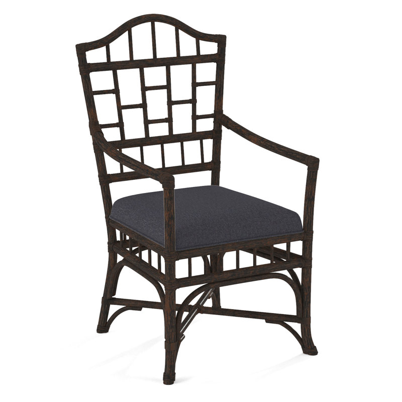 Chippendale Upholstered Arm Chair, Coffee, Light Blue Performance Fabric; 0851-55