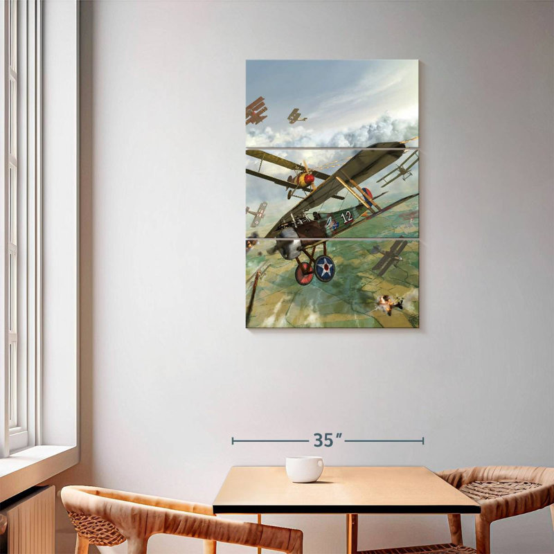 Mehar WWI US Biplane Attacking Germans, 57" H x 36" W