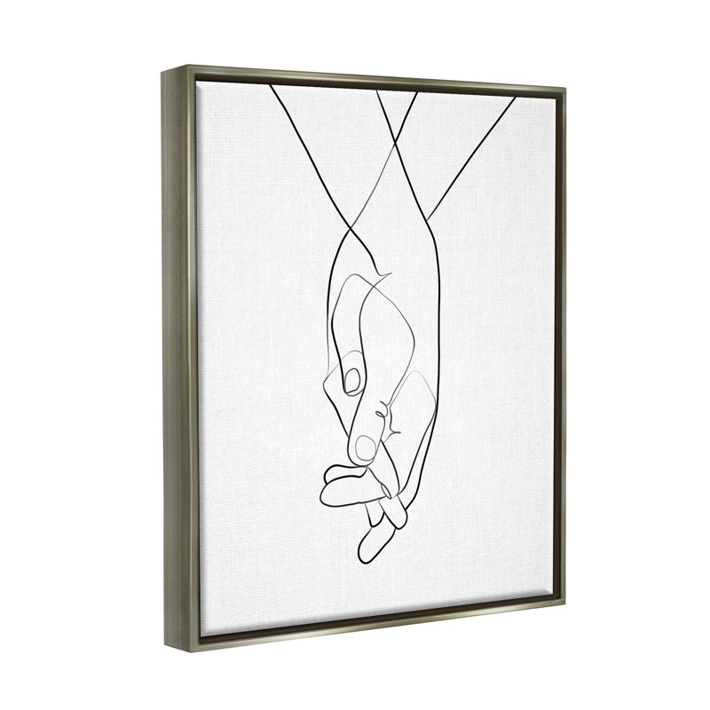 Mains entrelacées, geste romantique sur toile tendue par Ros Ruseva, H 21 po x l 17 po x P 1,7 po, Cadre flottant gris lustré