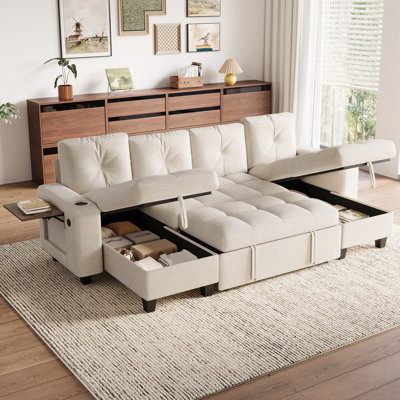  Canapé modulaire capitonné modulaire en U avec canapé-lit, chaise de rangement et table d'appoint Alvie