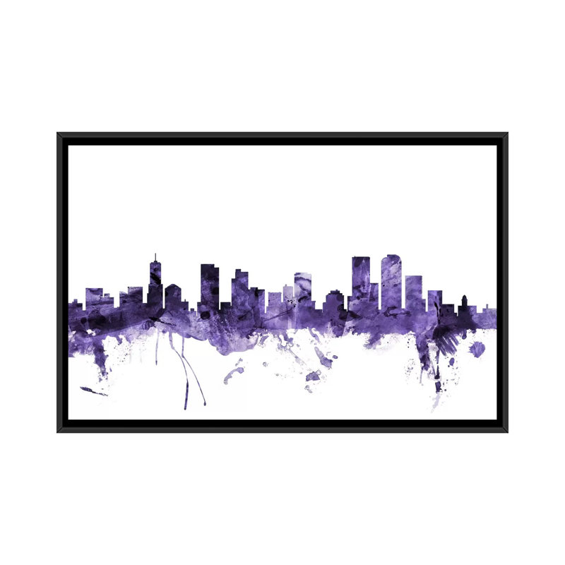 «Denver, Colorado Skyline» par Michael Tompsett, impression sur toile tendue, Toile avec cadre noir, Pas de tapis