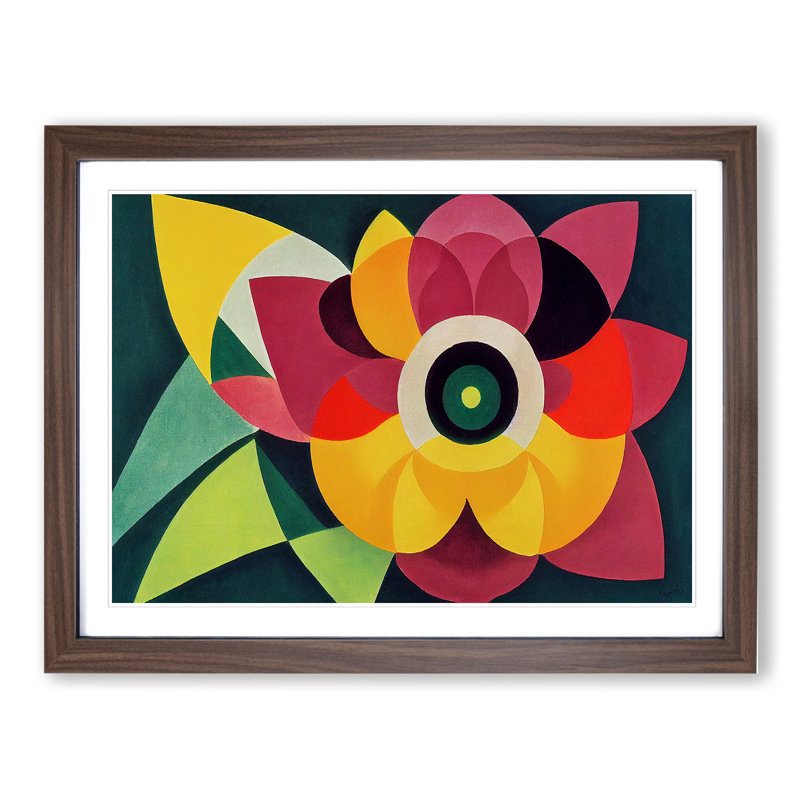 Lotus Flower Abstract - Single Picture Frame Print, 25cm H x 34cm W, Walnut