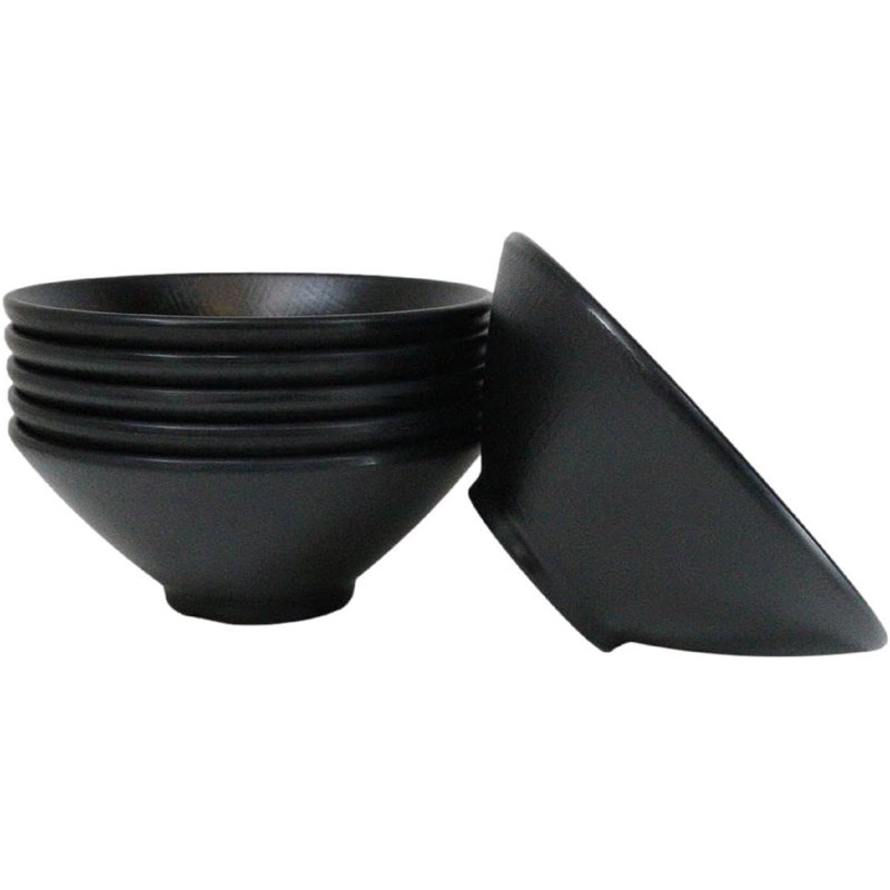Paquet de 6 grands bols en mélamine en soie noire Ramen Pho Soup, H 3 po x l 7,75 po x P 7,75 po
