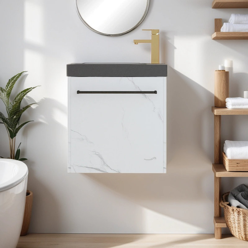 Macius 20.02 " W Free Standing Wall Mounted 1 Single Vanity Bathroom Vanity With Resin Top, Black, CarraraWhite/Black