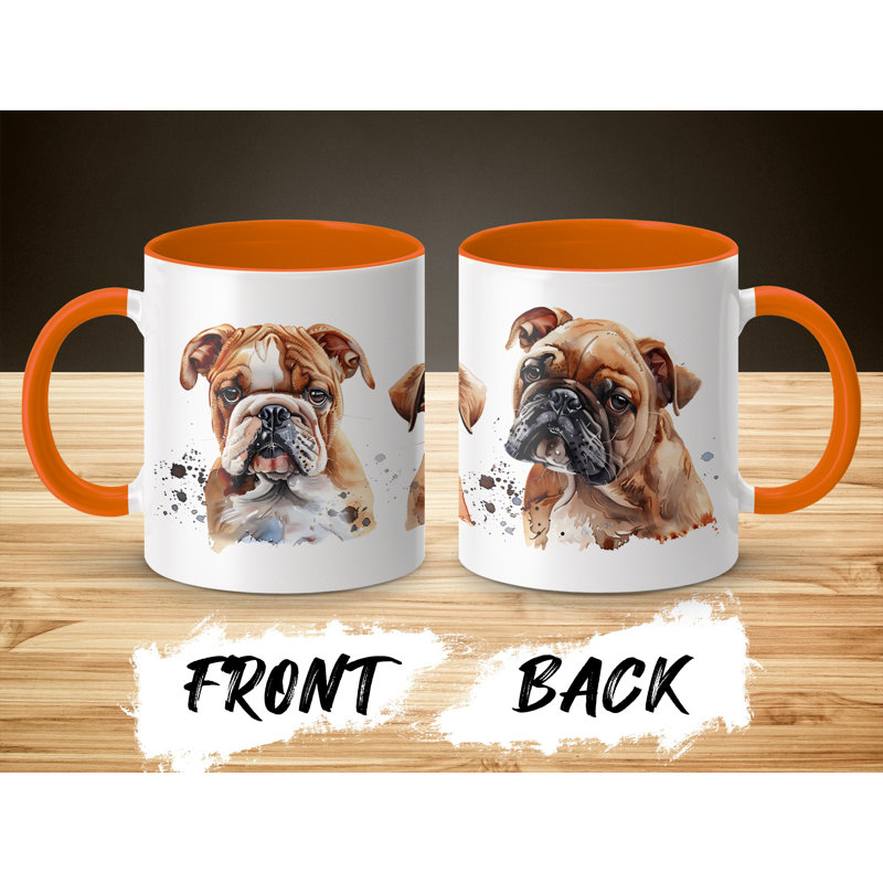 11oz Watercolour English Bulldog Design Coffee Mug, Orange, 2