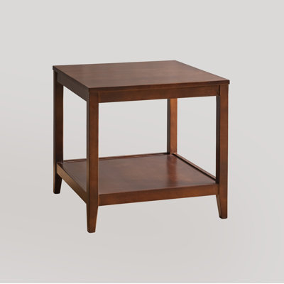 Solid Wood End Table, 2-Tier Square Side Table with Storage Shelf, Wooden Nightstand for Living Room Bedroom