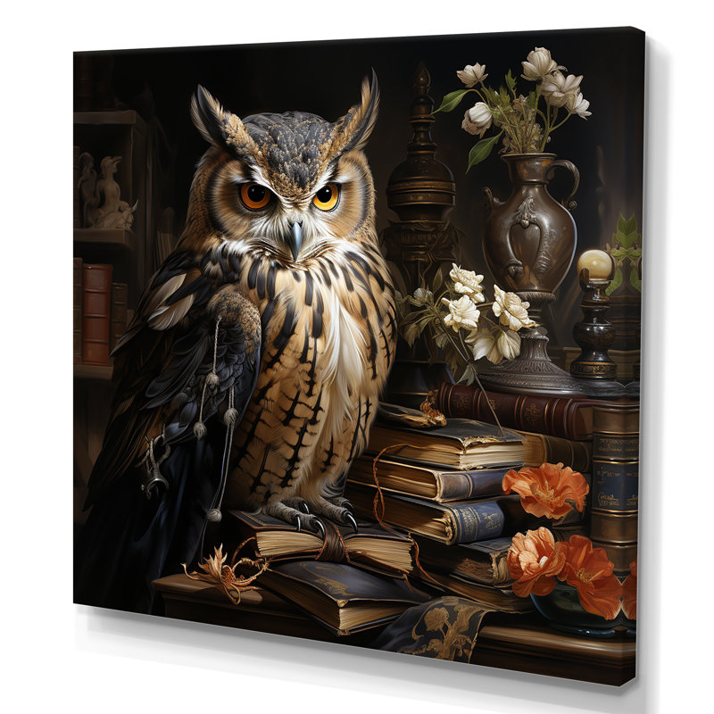 Art mural hibou brun de la Renaissance, Toile tendue, 30" H x 30" W