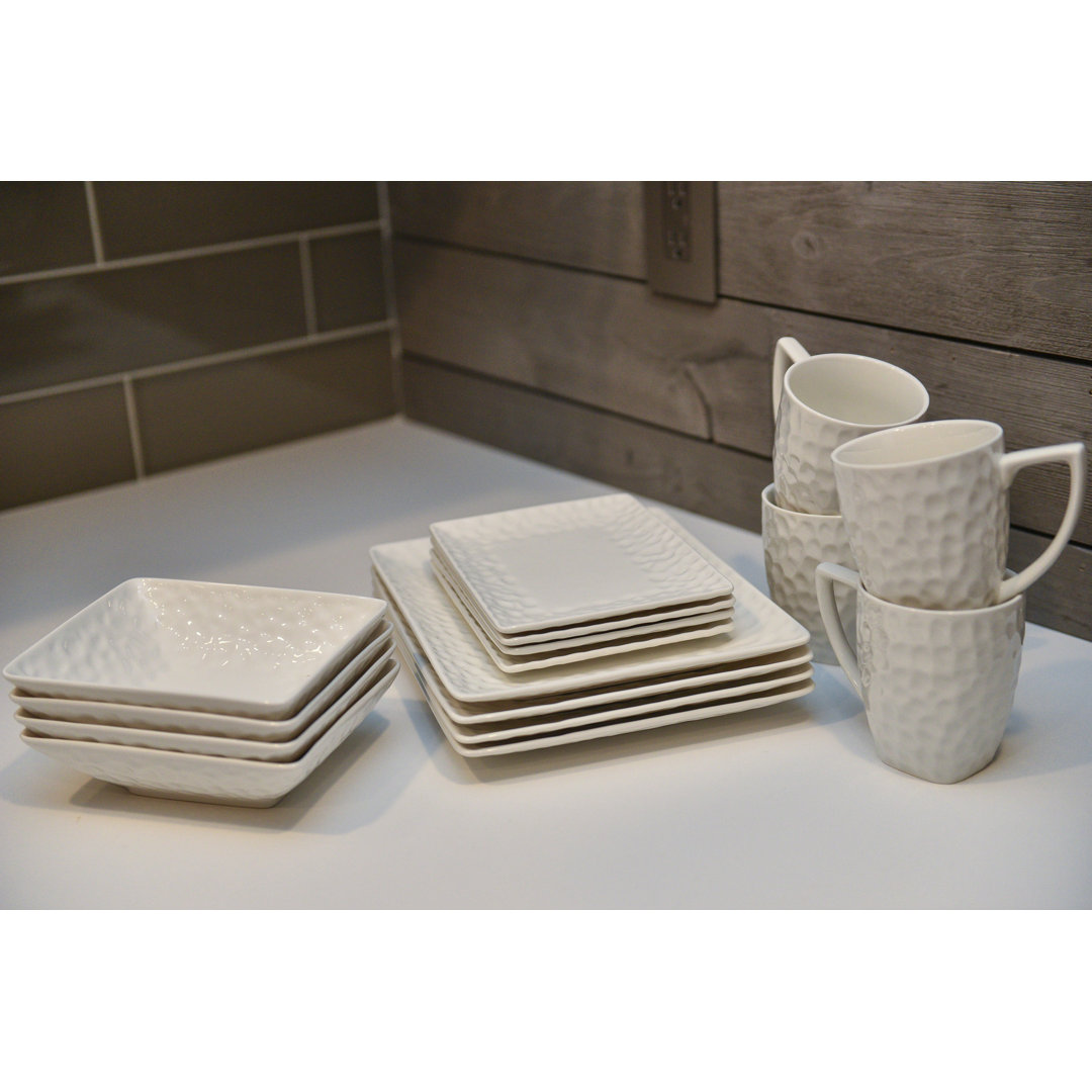 Red Vanilla Vanilla Marble Rectangular 16 Piece Dinnerware Set, Service for 4 Red Vanilla