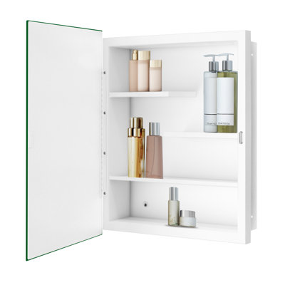 Ebern Designs White Chouhan , Beveled Mirror And Adjustable Shelves For The Bathroom, Recessed Or Surface Mount.