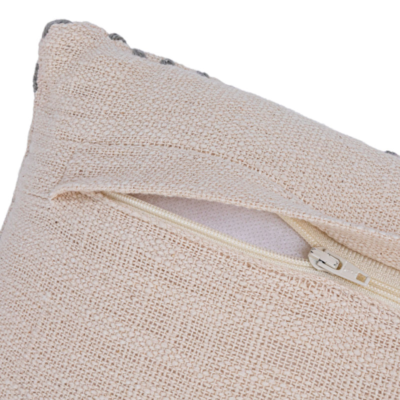 Natural and Green Hand-Embroidered Cotton Kantha Lumbar Pillow