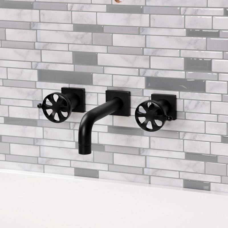 Kingston Brass Belknap Two-Handle 3-Hole Wall Mount Bathroom Faucet, Matte Black