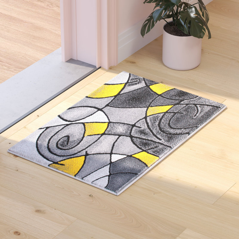 Sioar Yellow and Gray Modern Abstract Pattern Area Rug, Rectangle 2' x 3'
