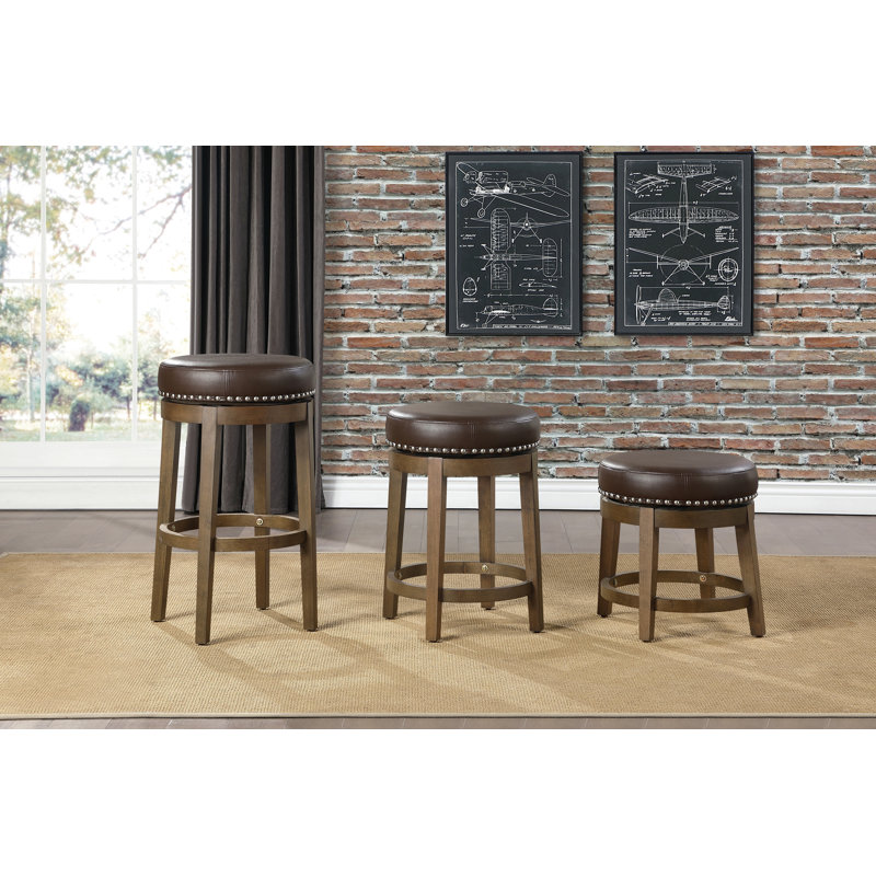 Ensemble de 2 tabourets de bar ronds et pivotants, siège pivotant en similicuir à 360 degrés, garniture cloutée et structure en bois massif