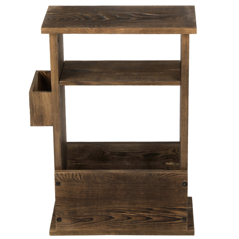 Hopedale Solid Wood Floor Shelf End Table with Storage, Brown