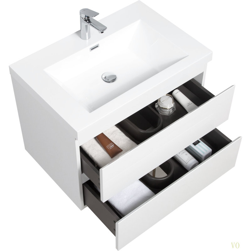 Meuble-lavabo flottant 30 po avec lavabo, meuble-lavabo mural moderne avec lavabo en résine et tiroirs à fermeture en douceur