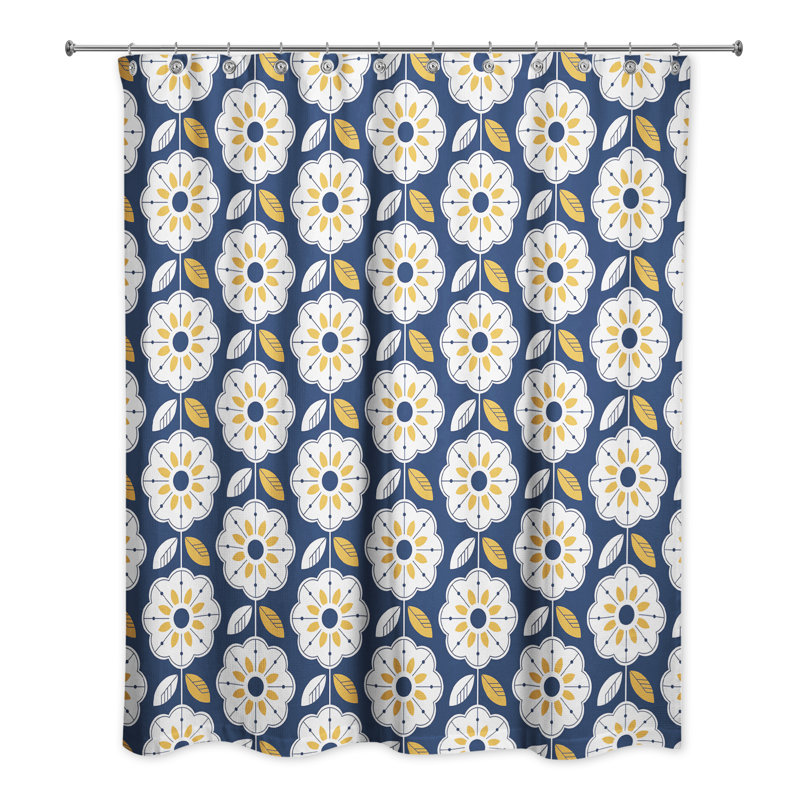 Floral Shower Curtain, Navy